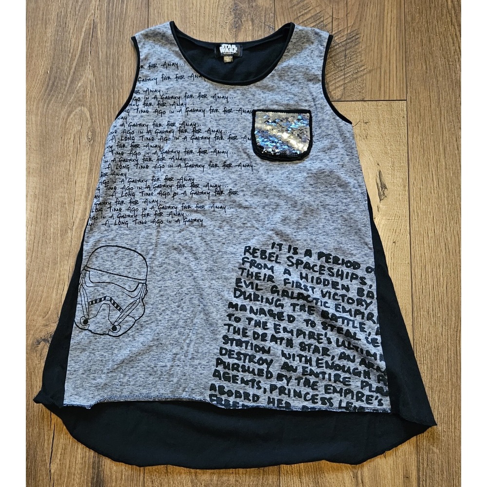Star Wars Girls Sleeveless Sequin & Graphic Tank Top Size XL 14/16 Gray Black